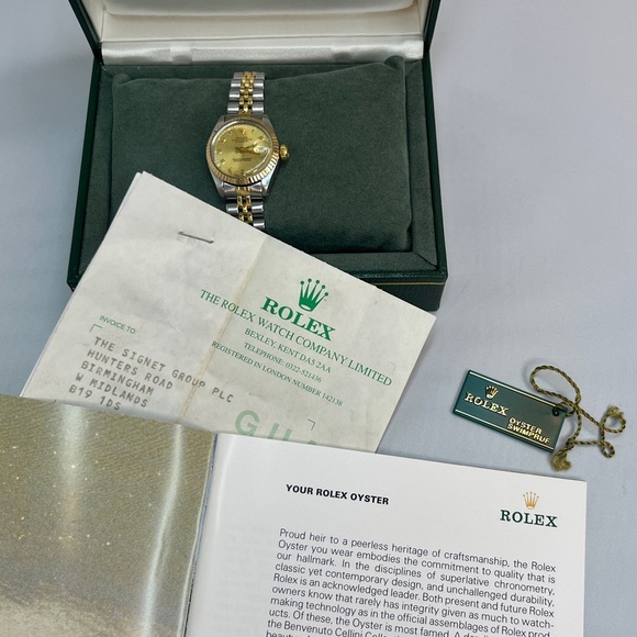 PAPERS Rolex Datejust 26mm 69240 Two Tone Jubilee 18k Gold Roman Dial Watch - Picture 3 of 15